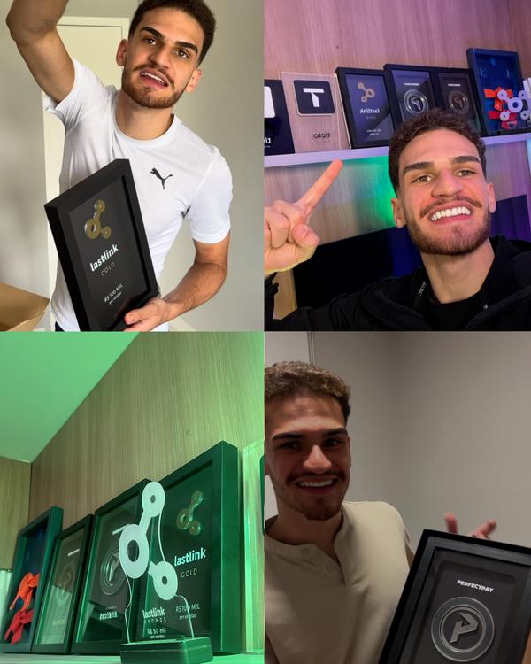 Pedro com troféus de vendas